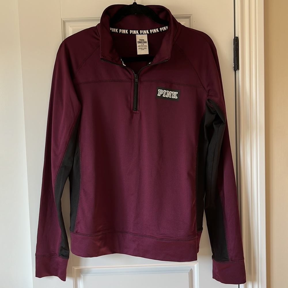 PINK by Victoria’s Secret - Size Large - Burgundy & Black Quarter-zip Sweatshirt - Picture 5 of 7